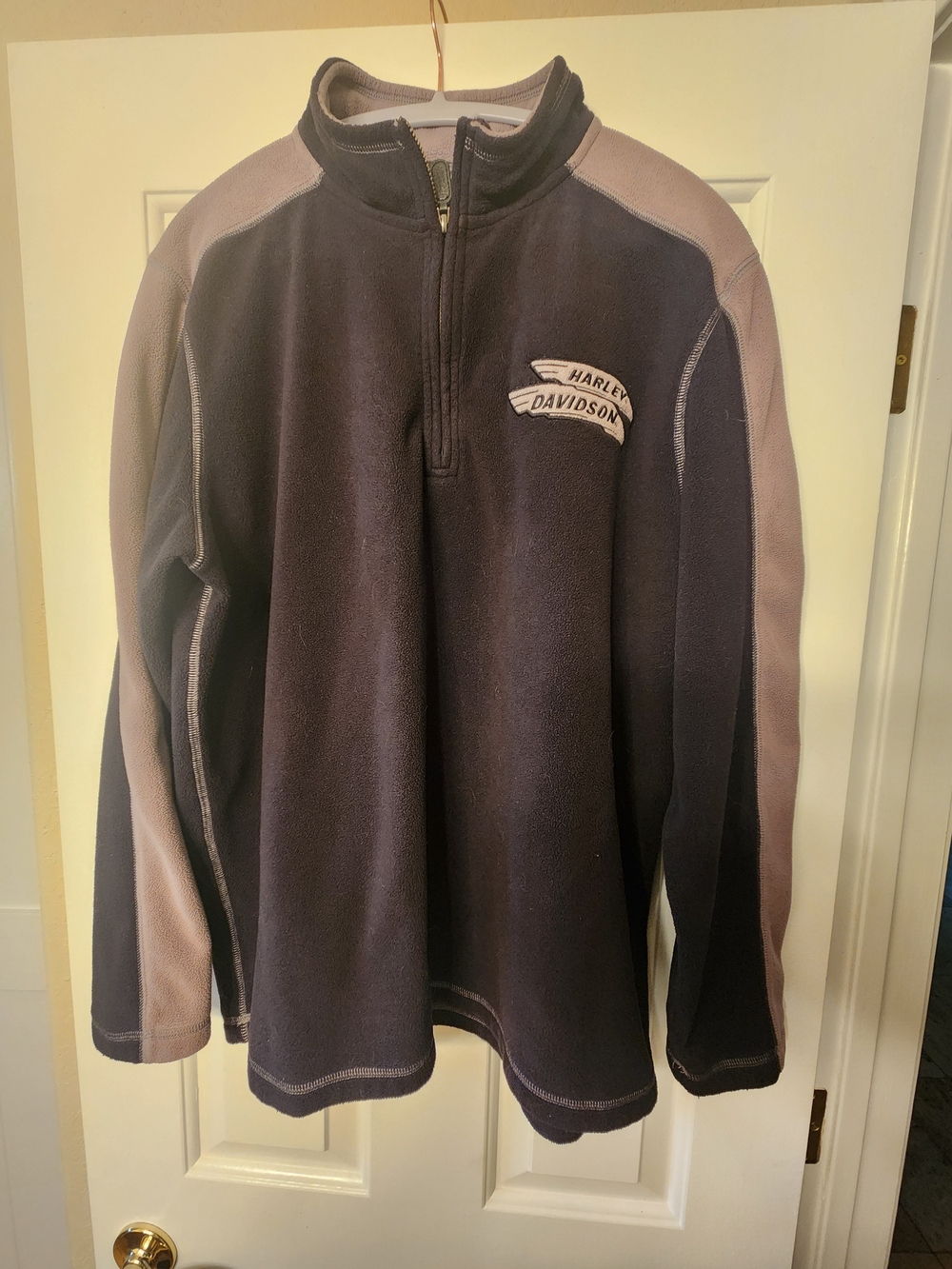 Harley-Davidson Men's Quarter-Zip Fleece Pullover - Black & Light Gray Large